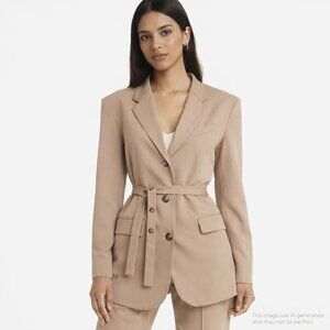Topshop Belted Trench Blazer Khaki Tan Jacket Size 12 New Preppy Academia Office